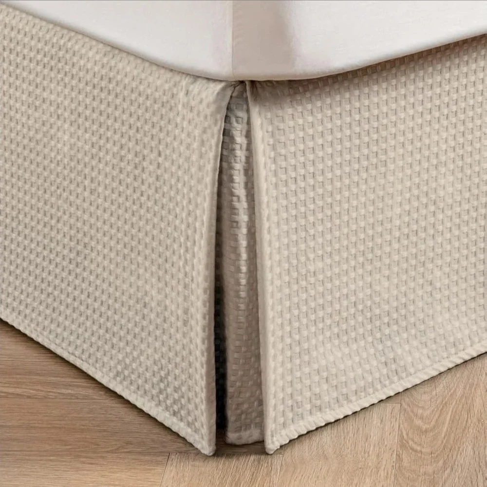 Twin XL Bed Skirt Pleated Waffle Weave Beige 16